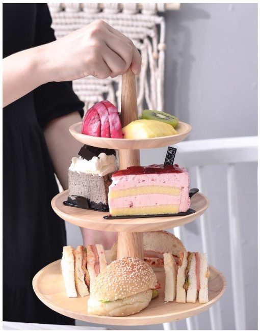 Khay gỗ cao su nhiều tầng decor hoa quả - Kệ đựng bánh cup cake nhập khẩu