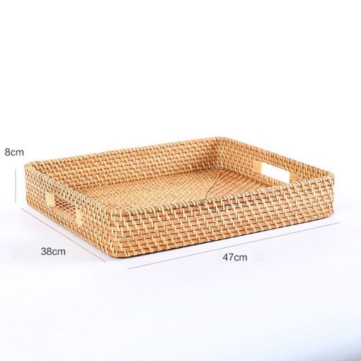 Khay mây tre đan chữ nhật có tay xách - Giỏ mây tre - The bamboo