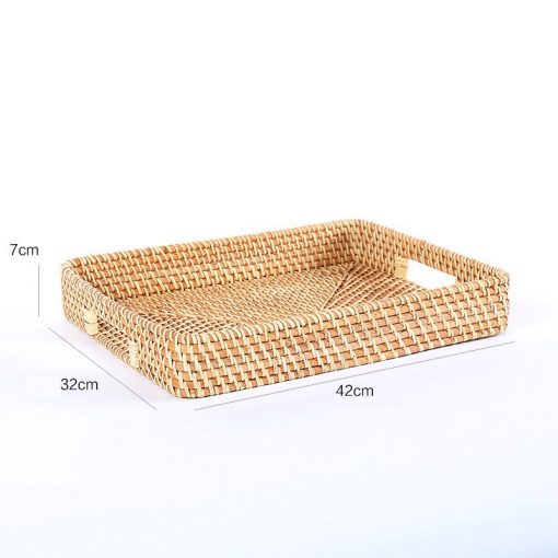 Khay mây tre đan chữ nhật có tay xách - Giỏ mây tre - The bamboo