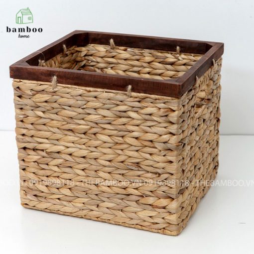 Giỏ bèo lục bình vuông có khung gỗ - Giỏ mây tre - The bamboo