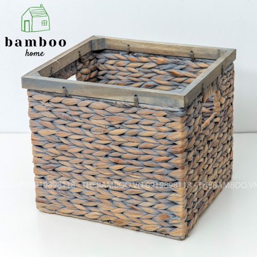 Giỏ bèo lục bình vuông có khung gỗ - Giỏ mây tre - The bamboo