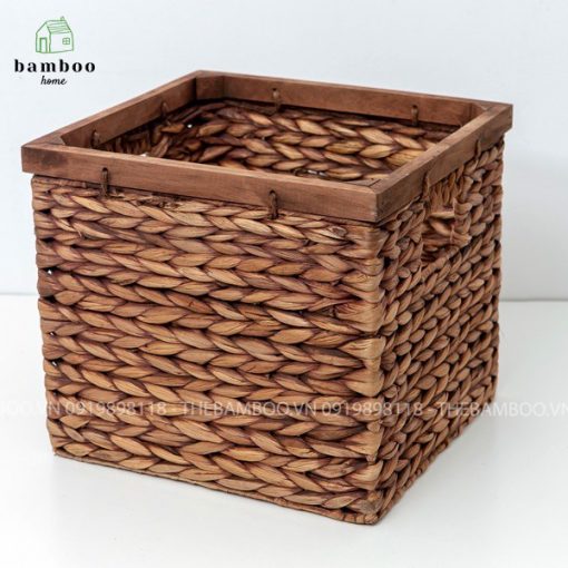 Giỏ bèo lục bình vuông có khung gỗ - Giỏ mây tre - The bamboo