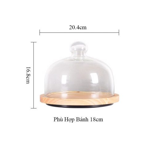 Khay gỗ nắp thuỷ tinh tròn đựng bánh sinh nhật - Khay thuỷ tinh decor - The Bamboo