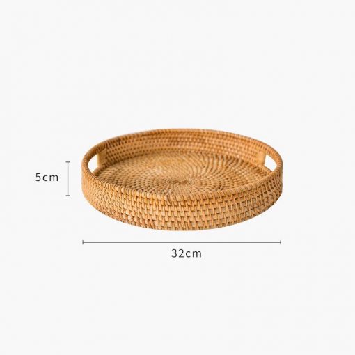 Khay mây tre guột tròn có tay xách - Bamboo Home