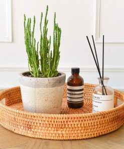 Khay mây tre guột tròn có tay xách - Bamboo Home