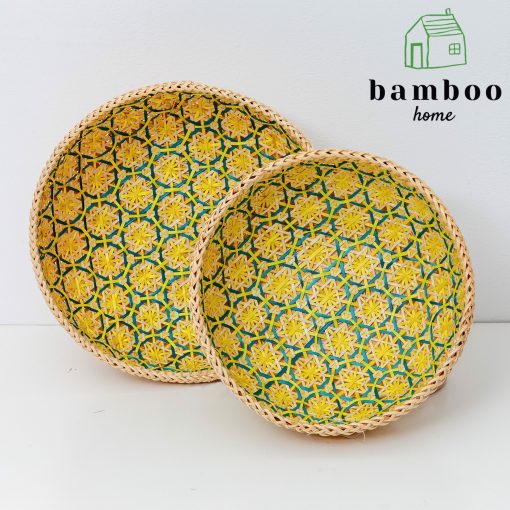 Bát tre hoa thị vàng đan 2 lớp - The bamboo - Mây tre đan