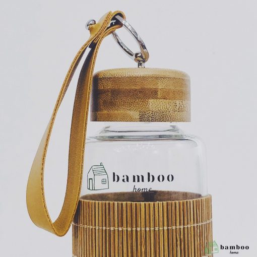 Bình nước tăm tre quai da - Thebamboo