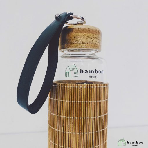 Bình nước tăm tre quai da - Thebamboo