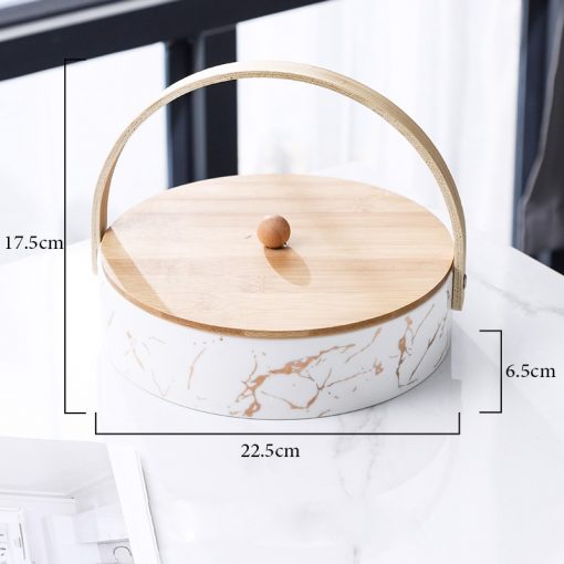 Khay mứt 4 ngăn có thể tháo rời, khay sứ nắp tre phong cách Bắc Âu - Bamboo Home