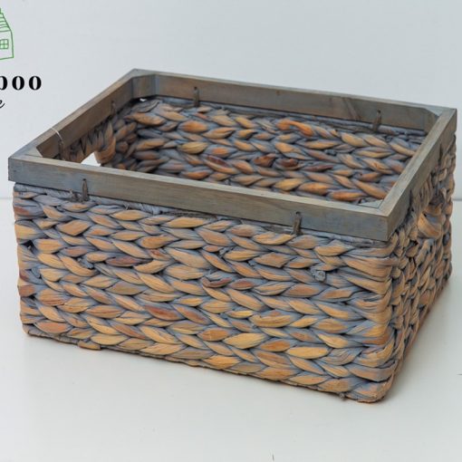 Giỏ bèo lục bình chữ nhật có khung gỗ - Giỏ mây tre - The bamboo