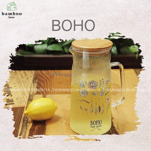 H-7042 Bình đựng nước nắp gỗ tre - The bamboo