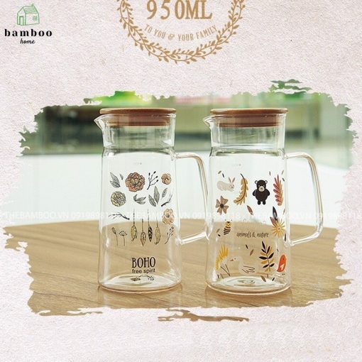 H-7042 Bình đựng nước nắp gỗ tre - The bamboo