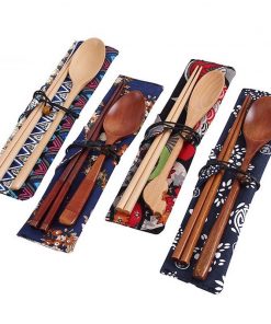 Bộ đũa thìa gỗ kèm túi vải - phong cách Nhật Bản - The bamboo