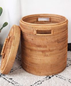 Giỏ guột tròn có nắp đựng đồ - Giỏ mây tre - The bamboo