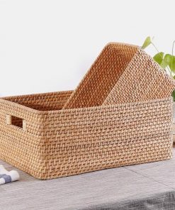 K001074 Giỏ mây tre đan chữ nhật lớn có tay xách - Giỏ mây tre - The bamboo